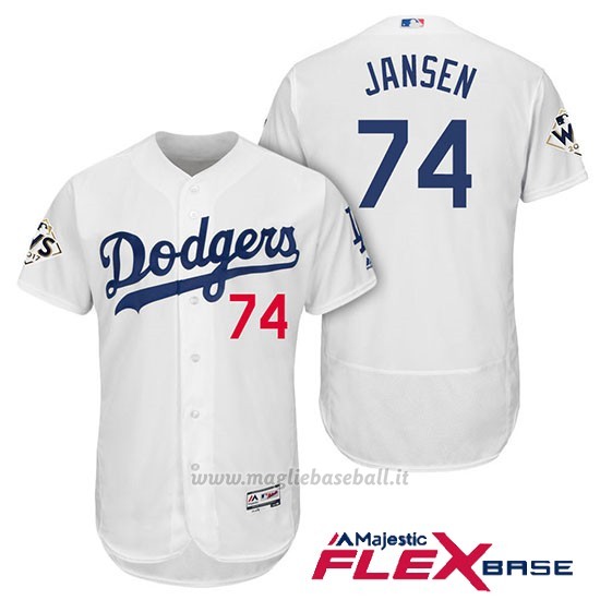 Maglia Baseball Uomo Los Angeles Dodgers 2017 World Series Kenley Jansen Bianco Flex Base